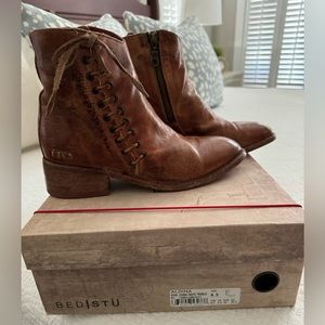 Bed Stu Aldina Boots Ankle Cognac Brown Leather Distressed Sz 8.5